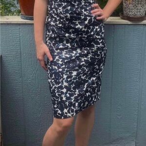 Blue and White Flower Formal Dress